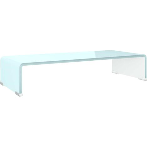 Meuble TV, Étagère TV, Meuble de Salon,de moniteur 60 x 25 x 11 cm Verre Blanc OIB4182E (1/5)