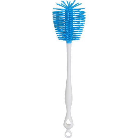 Brosse de nettoyage Silicone Poignée antidérapante pour biberons et bouteilles d'eau bleue 28cm (1/5)