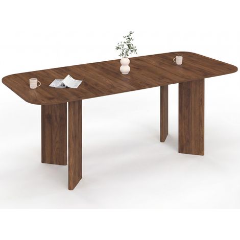 Table à manger extensible rectangulaire arrondie CAPUCINE 6-10 personnes 4 pieds design arrondi noyer 160-200 cm (1/5)