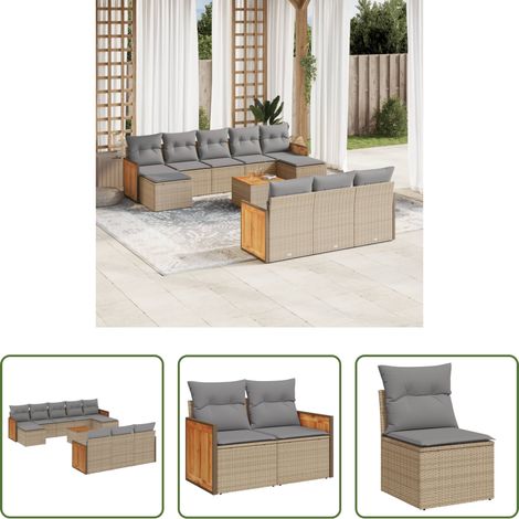 vidaXL Gartensessel - 11-tlg. Garten-Sofagarnitur mit Kissen Beige Poly Rattan (1/5)