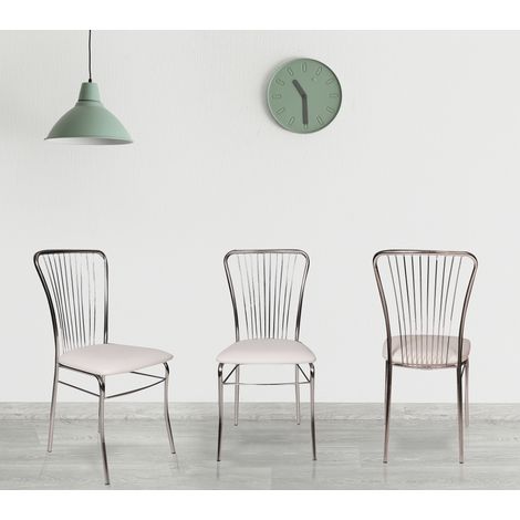 Dmora Chaise moderne en éco-cuir, pour salle à manger, cuisine ou salon, cm 54x45h93, couleur blanche, avec emballage renforcé (1/5)