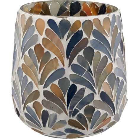 Gasper – Photophore en verre à motif mosaïque – Bleu, Ø 11 x 12 cm