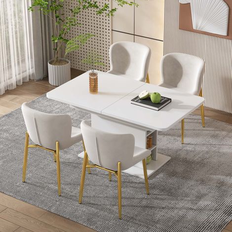 Table à manger extensible blanche avec rangement, table rectangulaire multifonctionnelle gain de place, design moderne pour cuisine salon (1/5)