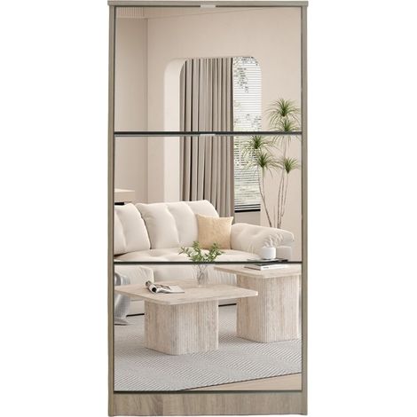 Mobile porta scarpe MEXICO – 3 cassetti con specchi – Colore rovere sonoma – Design contemporaneo e funzionale