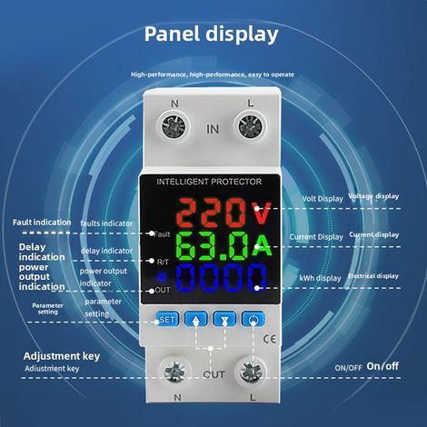 Protecteur intelligent de surtension et sous-tension 63A avec affichage LED couleur pour boîtes de distribution, machines CNC (1/5)