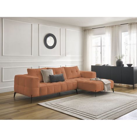 BOBOCHIC - Canapé d'angle fixe ANIS tissu bouclette Angle droit  Orange