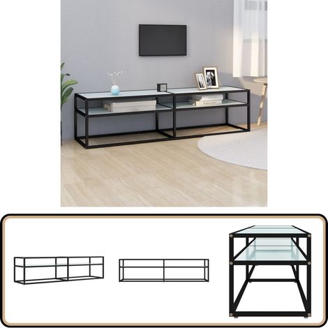 Meuble TV Marbre blanc 160x40x40,5 cm Verre trempé - Meuble Tv - Meuble Audio - Meuble Hifi - Étagère Murale - Support Téléviseur