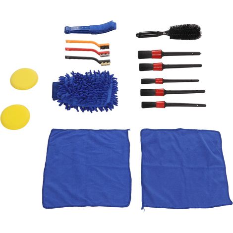 Jeu de 15 brosses de detailing auto professionnel, kit nettoyage voiture pour jantes, pare-chocs et bouches d'aération. (1/5)