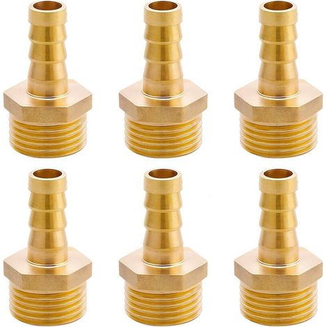 6 pièces Embout de tuyau en laiton G1/2"(Ø20,3mm) mâle x 3/8" douille, Raccord de tuyau en laiton Crochet 10mm x G1/2" adaptateur de tube, Embout de tuyau Raccord Raccord fileté en laiton (1/5)
