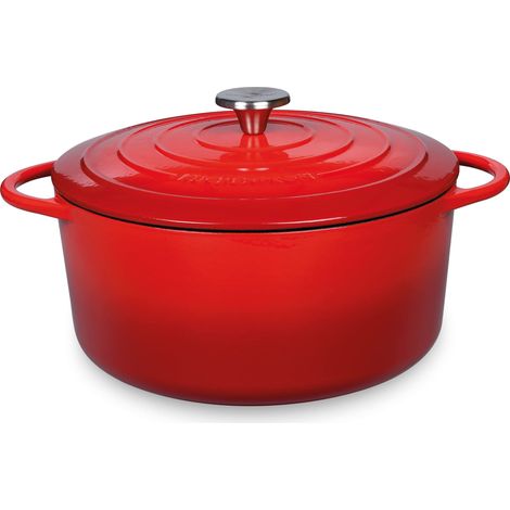 Küchenprofi Rostiera in ghisa con coperchio, interno rosso/nero, 28 cm, per forno olandese, smaltata, per tutti i piani cottura (compresi quelli a induzione), per stufare, cuocere al forno, arrostire (1/3)