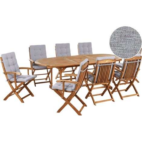 Garden Dining Set 8 Seater MAUI PREMIUM Acacia Wood Grey Melange (1/5)