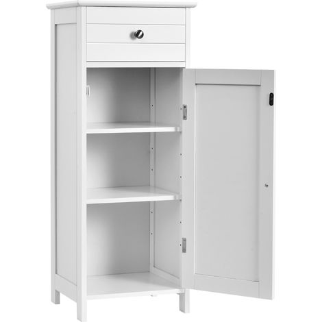 Armadio del bagno con anta singolae e 2 mensole regolabili, Organizer verticale per bagno e salone Bianco (1/4)