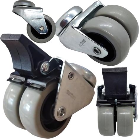 Set di 4 ruote piroettanti doppie con freno, 50 mm, portata 300 kg, in poliuretano. (1/5)