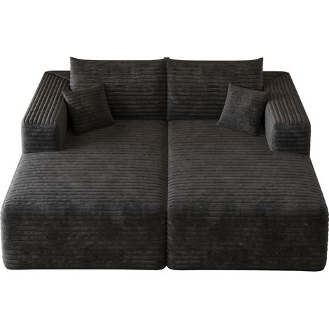 Divano modulare in velluto a coste nero 180 x 151 cm, senza montaggio, con chaise longue (1/5)