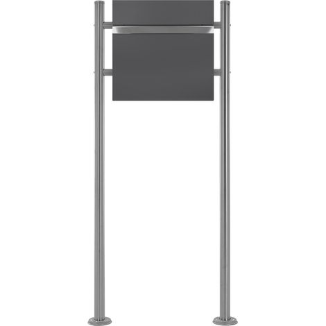 ECD Germany Standbriefkasten mit Zeitungsfach, Design Briefkasten mit Pfosten, Briefkastenständer Briefkastenanlage Silber 120cm Edelstahl, Postkasten Anthrazit 37x36,5cm pulverbeschichteter Stahl