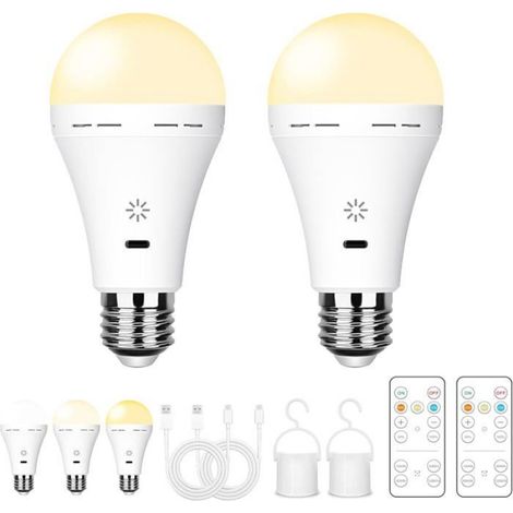 Lampe rechargeable - Ampoule E27 - Lampe avec télécommande - Lampe LED rechargeable - Blanche - Lot de 2 (1/5)