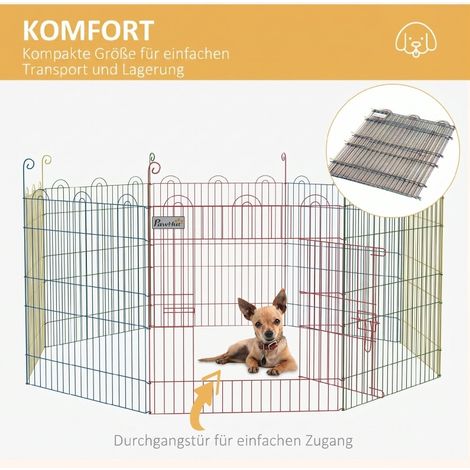 Enclos pour chiots modulable en acier Ø156 x 60 cm avec porte verrouillable colorée (1/5)