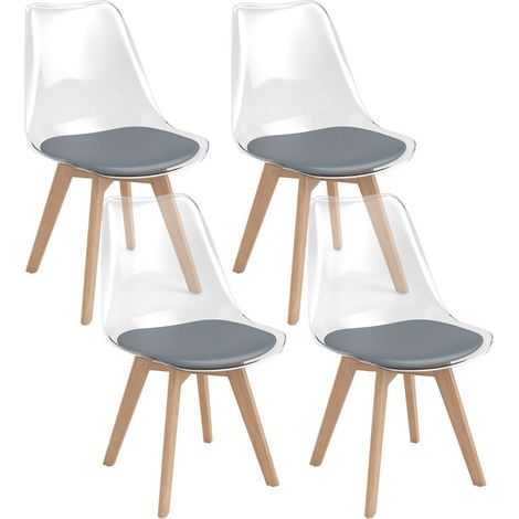 Juego de 4 sillas de comedor 47 x 52 x 81 cm confort optimizado estilo moderno transparente madera de haya gris 200017026
