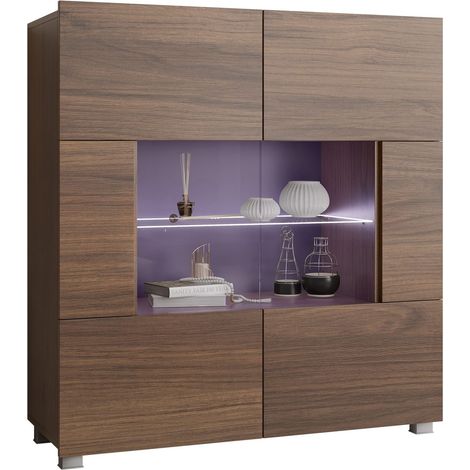 Buffet Remus, Noyer, 107x100cm, Le nombre de portes: 235cm, Verre trempé, Stratifié, LED: Disponible (1/5)