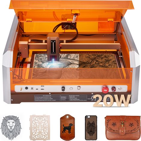 VEVOR Graveur Laser 20 W Machine Gravure et Decoupe Laser avec Camera Integree, Zone de Travail 40 x 40 cm, Vitesse de Gravure 30000 mm/min, pour Bois, Cuir, Verre, Papier, Certains Metaux, Classe 1