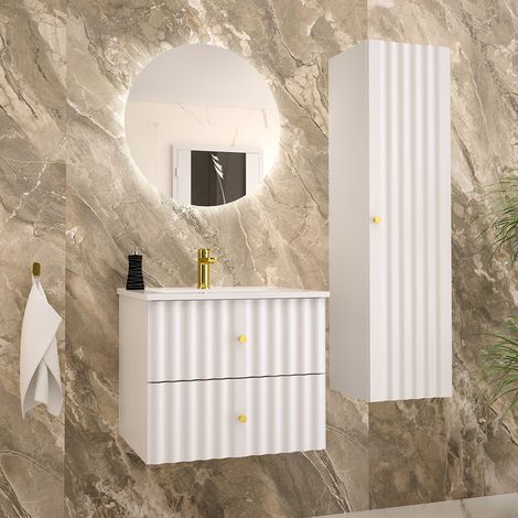 Ensemble meuble simple vasque encastrée 60cm et colonne Izae Blanc