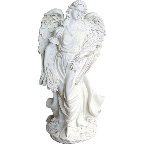 Relaxdays Ángel para tumba XXL, piedra artificial resistente a la intemperie, heladas y UV, 46,5×23×14 cm, adorno blanco