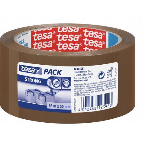 Cinta de embalaje tesa STRONG 66 m x 50 mm marrón silenciosa (1/3)
