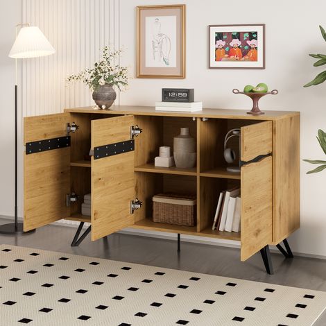 Aparador 140x40x75.5cm Gran capacidad de almacenamiento diseño moderno tablero aglomerado color negro y madera (1/5)