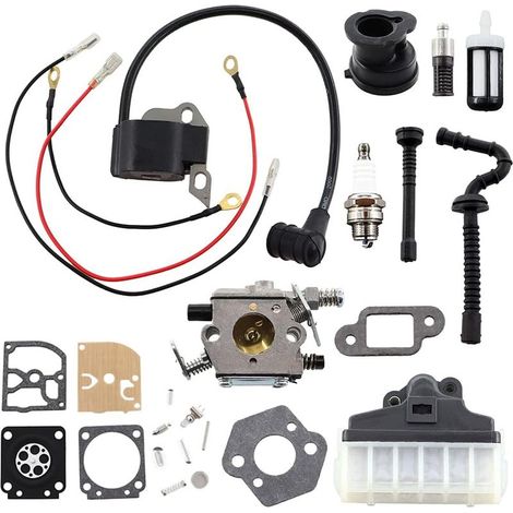 Vergaser mit Zündspule, Luftfilter und Zündkerze für Stihl Kettensägen 021, 023, 025, MS 210, MS 230 und MS 250. Ersetzt Walbro WT-286, WT-215, C1Q-S11E und C1Q-S1G. (1/5)