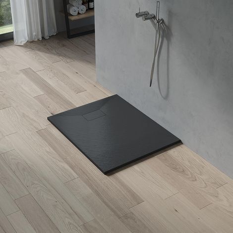 AQUABATOS SMC Duschwannen für badezimmer antirutsch, schieferoptik duschtasse rechteckig, modern-design brausewanne schwarz extra-flach 100x80cm