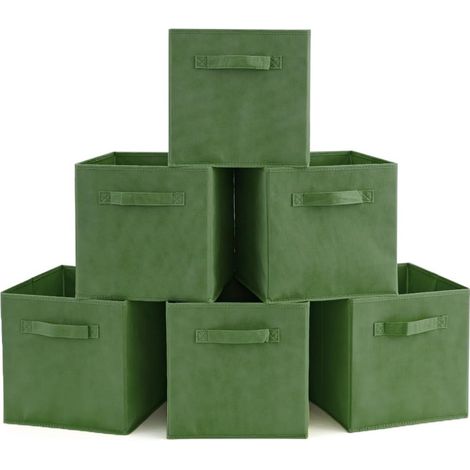 Lot de 6 bacs de rangement ouverts en non-tissé vert, tiroirs en tissu pour chambre, dressing, chambre d'enfant et salle de jeux (1/5)
