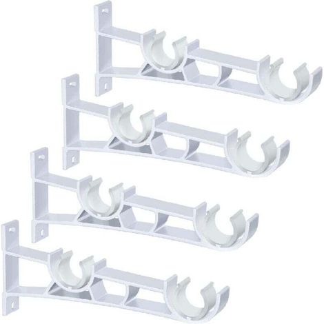 Lot de 4 supports de tringle à rideaux double de 28 mm - Résistants - Blanc (1/4)
