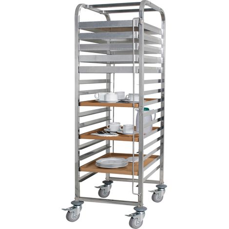 BRB Tablettwagen/Abräumwagen aus Edelstahl, für 15 Tabletts oder Backbleche, BxTxH 620x470x1735 mm, 4 Gummilenkrollen mit Feststellbremse (1/3)