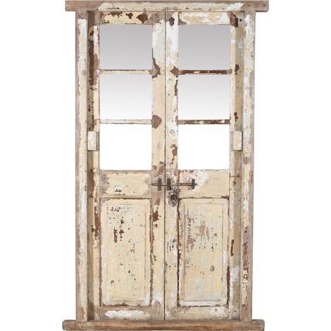 Porte d'entrée en bois massif et fer forgé pour intérieur ou extérieur, ancienne et médiévale, avec cadre et vitrage. (1/5)