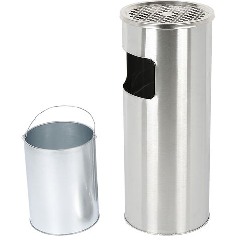 Cenicero Exterior Interior Cubo de basura vertical redondo de acero inoxidable Plata (1/5)
