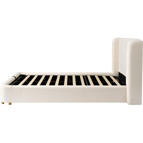 Cama doble tapizada con almacenamiento hidráulico, cabecero capitoné bouclé beige, 180x200 (1/5)