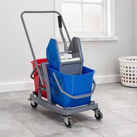 SunJet Chariot de lavage 2 seaux 25L, presse à mâchoire, 73x45x92 cm - Réf. UZYRJ2SH8GHK (1/5)