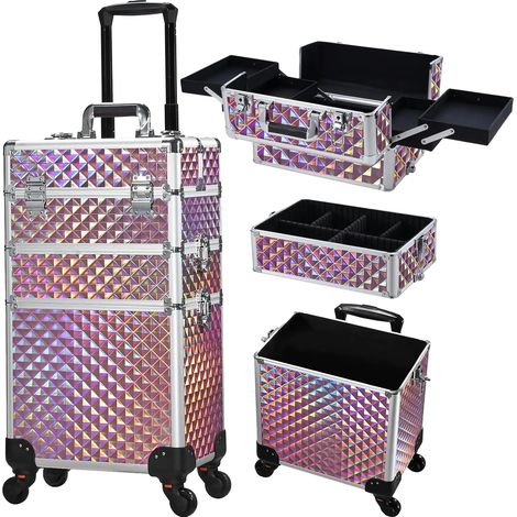 Carrello cosmetico con ruote, meccanismo di chiusura sicuro, colore rosa diamante. (1/2)