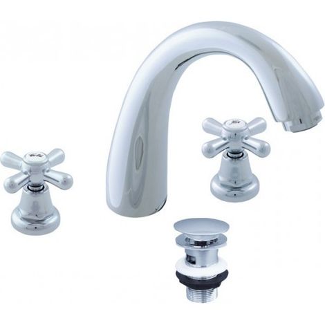 Mélangeur lavabo 3 trous MORAVA avec pop-up en laiton chromé (1/4)