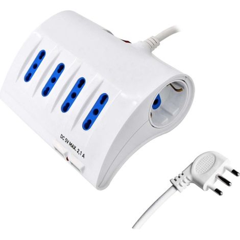 Globex Multipresa Da Scrivania Con Interruttore 6 Posti (4 Bipasso + 2 Schuko) + 2 Prese Usb