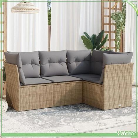 Salon de jardin - FAF7291712419218 - Résine tressée beige - 4 places modulable - Rangement sous assise étanche (1/3)