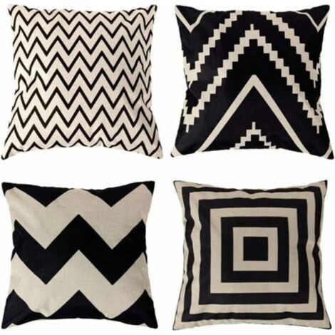 4 Pcs Housses de Coussin 45 x 45 cm, Carré Décoratif Taie d'oreiller Canapé Housse Coussin Noir et Blanc Imprimé Motif Animal Mingon Lin Décoration Maison pour Chambre Salon Bureau (1/4)
