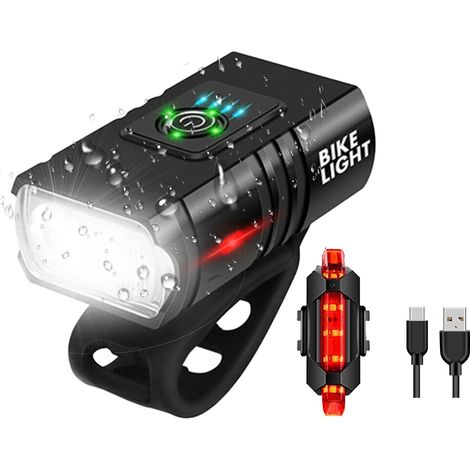 Lumiere Velo Avant et Arriere, 6 + 4 Modes Éclairage Vélo avec Deux Perles de Lampe Forte,Lampe Vélo Rechargeables USB Étanches IPX5, Phare Velo Adaptés à Conduite de Nuit, VTT, Cyclisme (1/5)