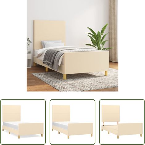 Tête de lit réglable -  Cadre de lit sans matelas crème 90x190 cm tissu (1/5)