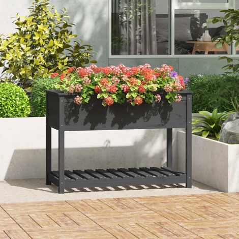 Jardinera con estante madera maciza de pino gris 111,5x54x81 cm (1/5)