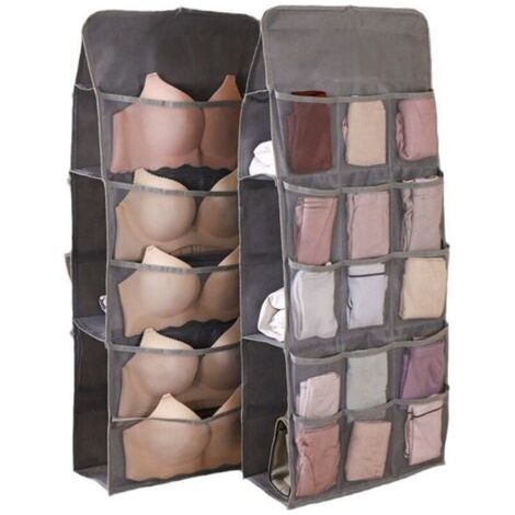 Pair Organisateur de placard en tissu double face, rangement suspendu, gain de place (gris clair)