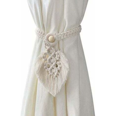 Set of 2 handmade bohemian curtain tiebacks - Handwoven cotton - Off-white