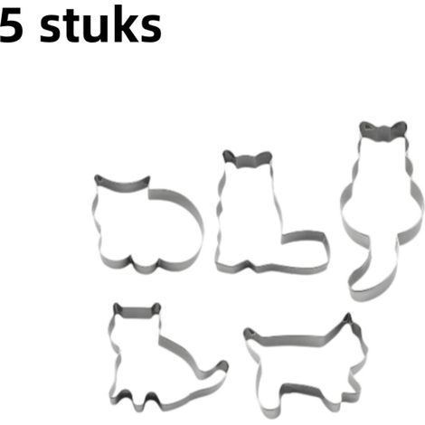 Ensemble de 5 emporte pièces en acier inoxydable en forme de chat avec motifs animaux pour beurre glaçage et pâtisserie couleur argentée (1/5)