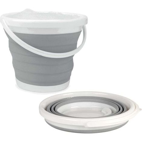 LA028495GRY 10L Collapsible Bucket, Compact and Space-Saving Design, Indoor and Outdoor Use, Small Basin Bucket for Household Cleaning, Cars & Camping, Grey (1/5)
