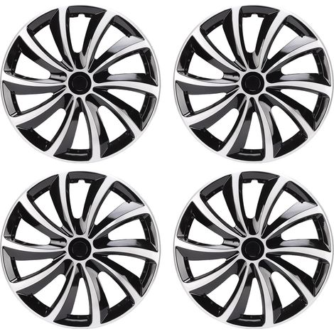 4 pièces 15 pouces couvercle de jante de roue enjoliveurs à clipser Design élégant léger remplacement pour Fiat 500 argent noir (1/5)